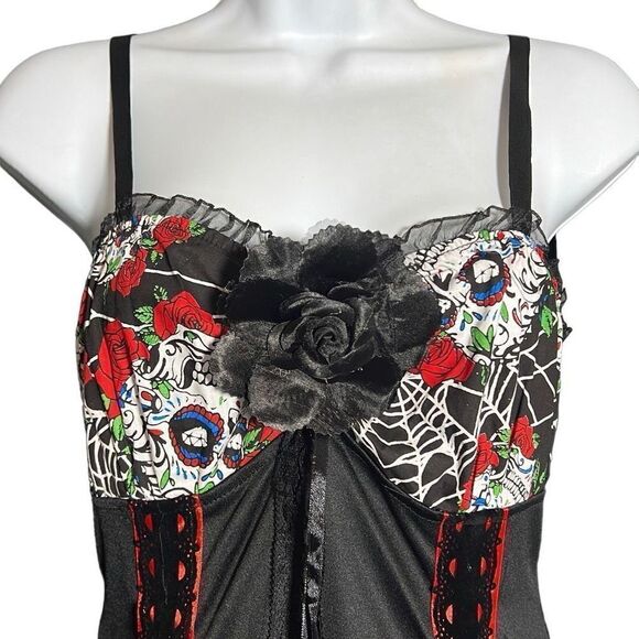 Lip Service Skulls & Roses Dress Up Costume Cosplay Mini Dress Size M - Picture 12 of 13